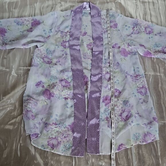Jaclyn Smith Sleepwear Ladies Pullover Floral Robe W Satin Trim Medium Lavender - Picture 12 of 16